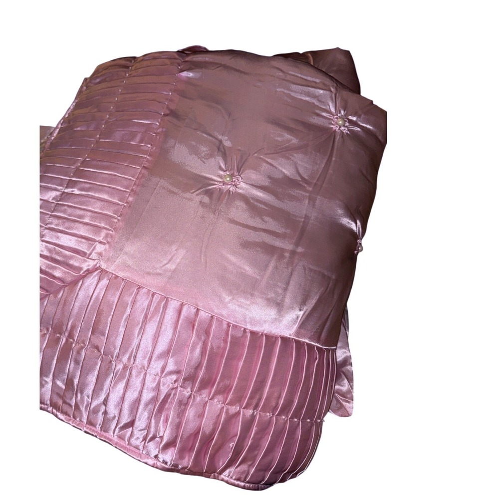 Vtg 80's‎ Seventeen Pink Satin Pearl Twin Comforter Set Balletcore Princess Y2K
